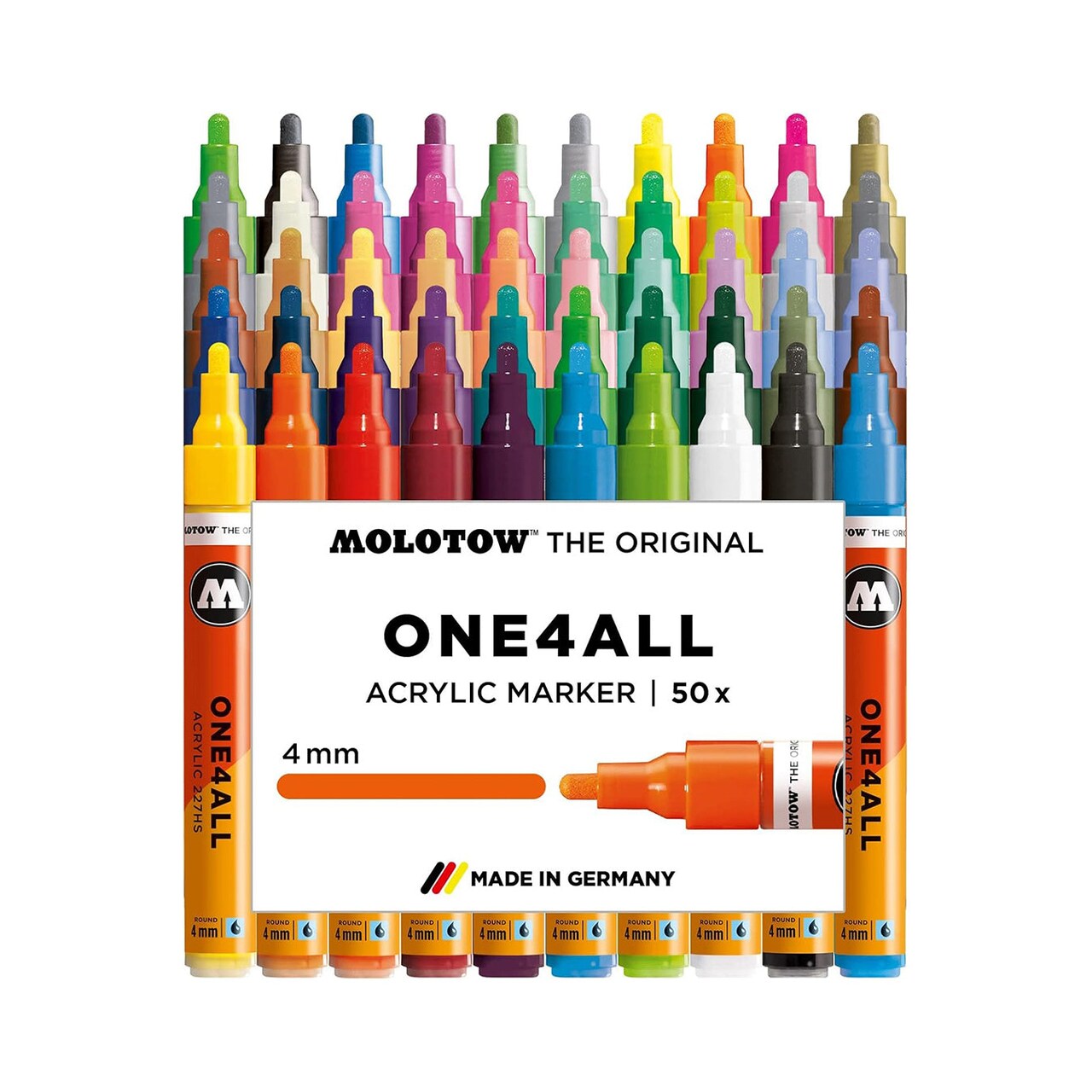 Molotow ONE4ALL Acrylic Paint Marker Complete Set, 4mm, Assorted Colors, 50 Markers Per Set, 1 Set Each (200.645)